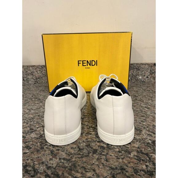 Fendi White Leather Low Top Fendi Logo Print Blue SZ 11 Sneakers - SAL 325571 main image 7